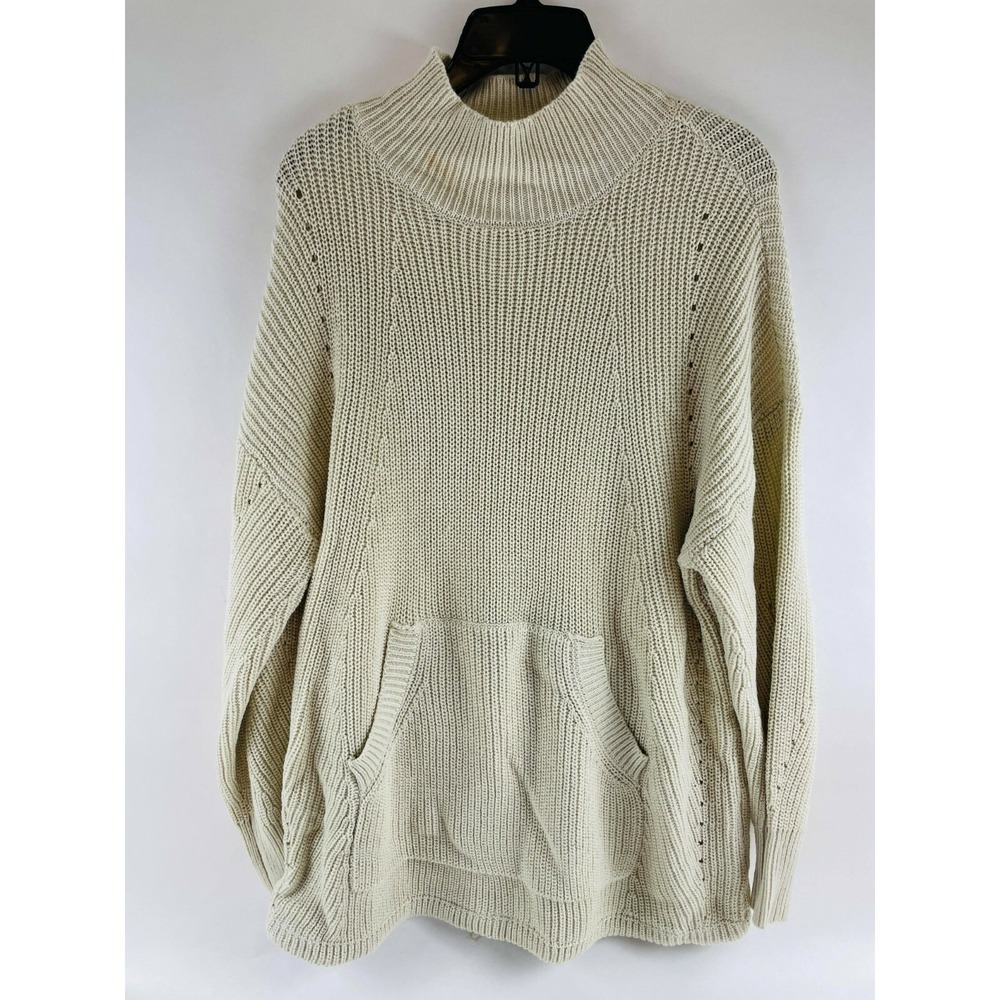 RDI Sweater Women's Size S Oversized Cream Mock Neck Drawstring Sleeve Knit NWT